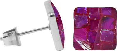 Produktbild von Chirurgenstahl Ohrstecker mit Mosaik Quadrat Größe - 7 mm Farbe - Fuchsia