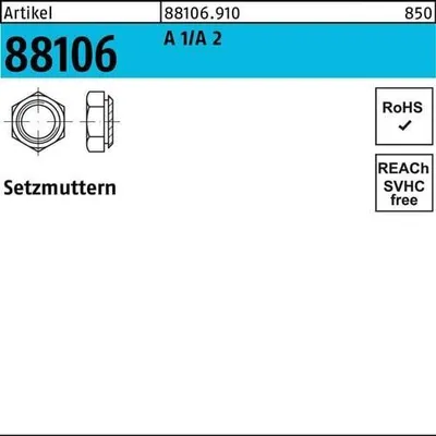 Produktbild von Reyher  Kalei-Setzmuttern 88106, A 1/A2 M 16/2,4 A 1/A2 (50 Stück)