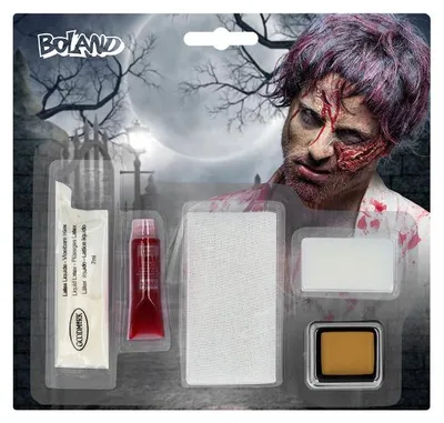 Produktbild von Boland Make-up-Set Untoten für Halloween & Mottopartys – Kunstblut, Gesichtsbemalung, Schablonen
