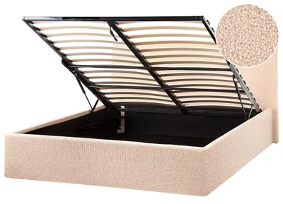 Produktbild von BELIANI Polsterbett Beige Bouclé Bettrahmen mit Lattenrost 120x200 cm Bettkasten Hochklappbar Hohes Kopfteil Modern Skandi Schlafzimmer