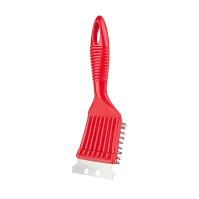 Produktbild von Grillreinigungsbürste 2in1 Funktion EUROHOME Reinigungsbürste mit Edelstahlborsten und Schaber - rote handliche Bürste für das BBQ 21cm