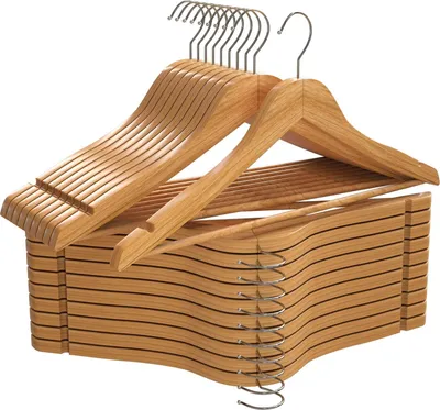 Produktbild von Utopia Home Premium Kleiderbügel Holz 20 Stück, Holzbügel mit 360 Grad Drehbarem Haken, Rutschfester Hosensteg - Natürliche