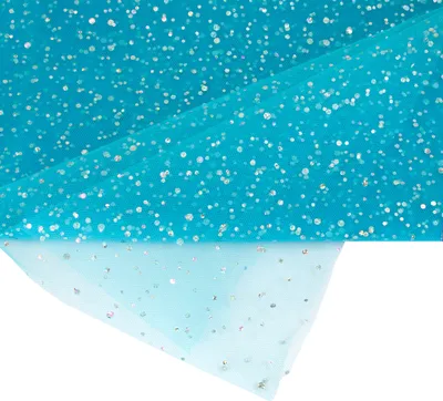 150cm breites, 3m langes, netzartiges türkisblaues Tüllstoff mit Glitter. Perfekt für Bastelprojekte und Dekorationen