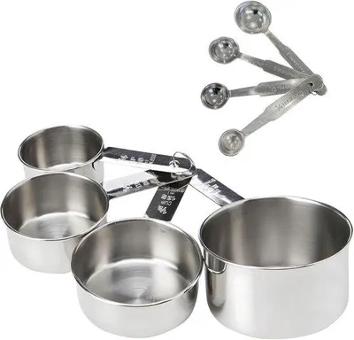 Produktbild von Famanu Messbecher und Messlöffel Set 8-teilig - Edelstahl, präzise Maße