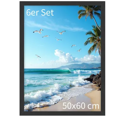 Produktbild von 6x Bilderrahmen 50x60 Schwarz, Holz MDF Rahmen mit Bruchsicherem Glas, Rahmen 60x50 Puzzle Wandrahmen, Moderner Fotorahmen für Collage, Puzzles&Poster