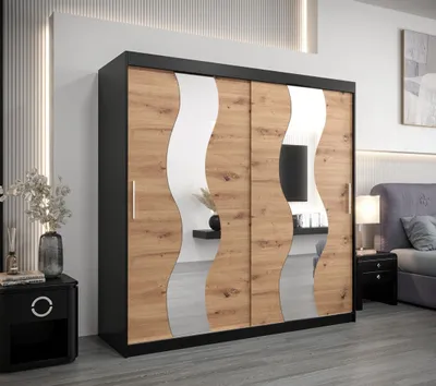 Obrázok produktu pre Šatníková skriňa JESIKA - šírka 200 cm, čierna / dub artisan
