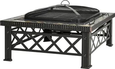 Obrázok produktu pre Outsunny Ohňová misa 3 v 1 Ohňový kôš Fire Pit s ochranou proti iskrám Grilovací rošt Vedro na ľad Záhradný gril čierny 76 x 76 x 47 cm
