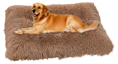 Productafbeelding van Pluizig hondenbed, lange pluche onderlegger, zachte vulling, 122x83 cm, koffiekleur
