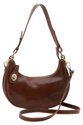 Produktbild von Damen-Schultertasche aus echtem Rindsleder mit Reißverschluss und abnehmbarem Riemen Camel-Tan UNICA 25x18x8 cm 5589-Cognac