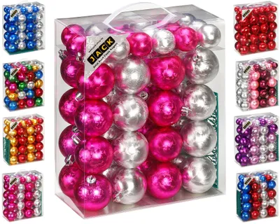 Produktbild von JACK by Inge 50x Kunststoff Kugeln Eislack Christbaumkugeln Ø 4+6cm inkl. Haken Pink-Silber