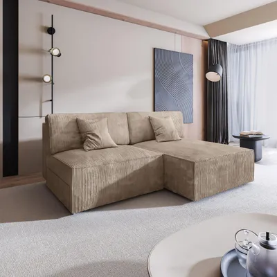 Produktbild von Masseno Ecksofa FIORO P mit Schlaffunktion L-Form, Sofa mit Bettkasten, Wohnzimmersofa, Couch, Soffa, Bettsofa, Couchgarnitur- Beige, POSO 02