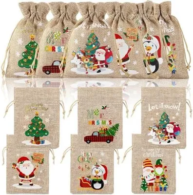 Produktbild von 20 Stück Geschenksäckchen für Weihnachten - Baumwollbeutel zum Befüllen, Kleine Stoffbeutel, Adventskalenderbeutel, Leinenbeutel für Feiertagsgeschenke
