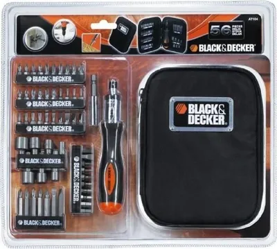 Produktbild von BLACK+DECKER Kit of 56 Schraubendreherbits im Koffer, inkl. Umschaltknarren-Schraubendreher, 40 Bits of 25mm, 7 Bits of 50mm, 7 Schraubenschlüssel of Innensechskant, Magnetadapter, A7104