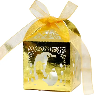 Image de 50pcs Laser Cut Favor Boxes, Party Wedding Favors Boxes Avec Ruban, 5cm Petites Boîtes Pour Cadeaux, Mini Boîtes Pour Bonbons