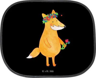 Produktbild von Mr. & Mrs. Panda autofenster sonnenschutz Fuchs Blumen - Schwarz - Geschenk, Auto Sonnenblende, Liebe, saugnapf, Boho, Ich, Blumenliebe, hitzeschutz, blendschutz