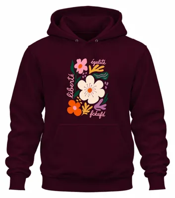Productafbeelding van Liberté Égalité Fckafd Blumen Statement, bloemenprint, ironische opdruk, hoodie, bordeauxrood, maat M