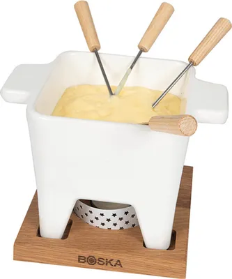 Produktbild von Boska Tapas Fondue Bianco L - Käsefondue - Kleines Fondueset - Für Käsefondue & Saucen - Mit Untergestell & Teelicht - Spülmaschinenfest - 600 ml - Für 3 bis 4 Personen