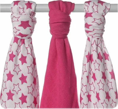Image de XKKO Bamboo Langes en mousseline 70x70 Lot de 3 Little Stars Magenta