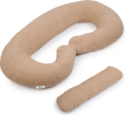 Produktbild von Schwangerschaftskissen Seitenkissen Stillkissen Lammfell Stoff - dunkel beige