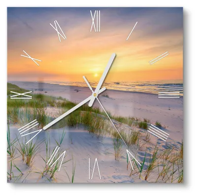 Produktbild von DEQORI Glasuhr 30x30 cm Römisch 'Sonne sinkt über Ostsee' Wanduhr Glas Uhr Design leise