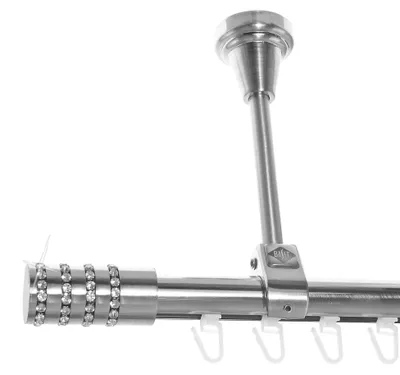 Produktbild von Innenlauf Edelstahl Look Gardinenstange 20mm Deckenträger 1-läufig Kristall, Länge wählbar D51 E39 I