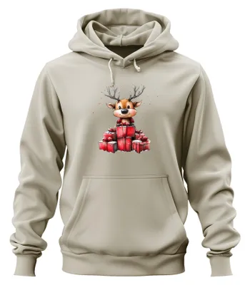 Productafbeelding van Kerstrendier met cadeaus, schattige aquarelprint, hoodie, sweater, natuur, maat S