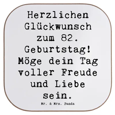 Produktbild von Mr. & Mrs. Panda Untersetzer für Gläser Spruch 82. Geburtstag - Weiß - Geschenk, Feier, Coaster, Geschenke, Happy Birthday, Tassenuntersetzer, Holzuntersetzer, Alter