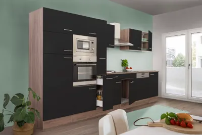 Produktbild von Küche Küchenzeile Küchenblock Eiche York Schwarz Oliver 370 cm Respekta