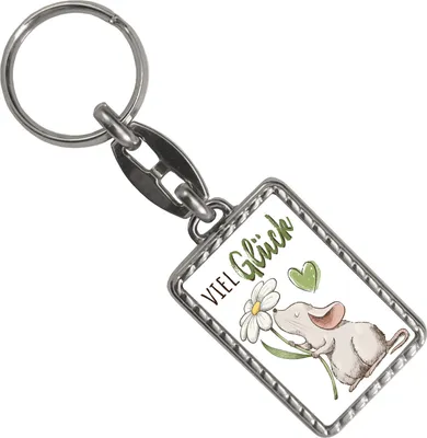 Produktbild von Maus Schlüsselanhänger mit Bordüre mit Spruch Viel Glück