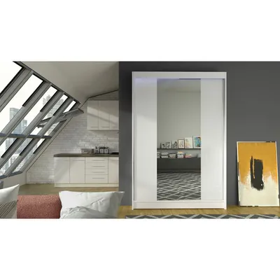 Obrázok produktu pre Posuvná šatníková skriňa 120 cm so zrkadlom a LED RGB osvetlením SAMANRE 2 - biela