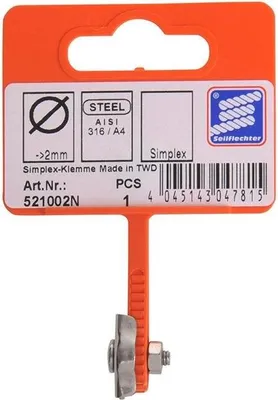 Produktbild von Seilflechter Stahldrahtklammer Simplex 2 mm Edelstahl (aisi 316) Silber