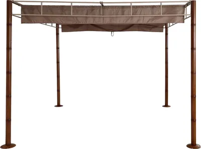 Produktbild von Pergola MCW-L42, Garten Pavillon Terrassenüberdachung, stabiles 7cm-Metall-Gestell 3x3m Bambus-Optik taupe-braun