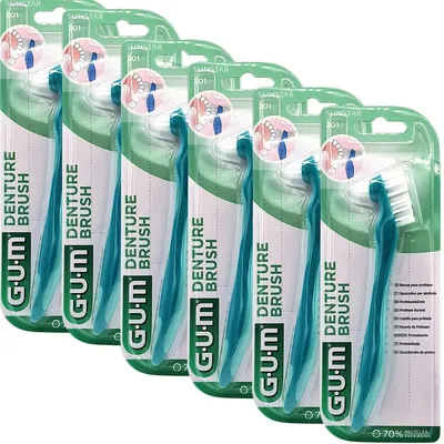 Produktbild von GUM Prothesenbürste mit keilförmigem Bürstenkopf und harten Borsten, 6 Stück