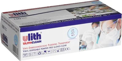 Produktbild von Ulith Vinyl Einmalhandschuhe Einweghandschuhe Transparent Größe S 100 Stück Untersuchungshandschuhe