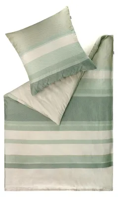 Produktbild von Satin-Wende-Bettwäsche - 135 x 200 cm - Grün - Beige - Grau - Baumwolle - mit Reißverschluss