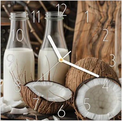 Produktbild von Wanduhr aus Glas mit Motiv Kokosnusslmahlzeit- 30 x 30 cm - inkl. Aufhängesystem