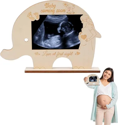 Image de Autres articles pour bébé : cadre photo pour échographie, figurine d'éléphant bébé, cadre photo pour échographie, femme enceinte, cadre photo, bois, grossesse