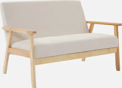 Produktbild von sweeek - 2-Sitzer-Banksofa mit Cord-Bezug, Holzfüße - Creme