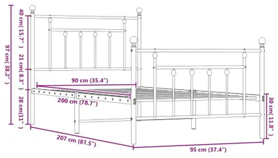 Produktbild von vidaXL Bettgestell mit Kopf- und Fußteil Metall Weiß 90x200 cm
