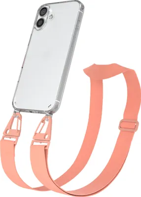 Produktbild von EAZY CASE - Hülle mit Band für Apple iPhone 16 Plus, Handyhülle mit Umhängeband, Silikonhülle transparent, Handykette in Orange
