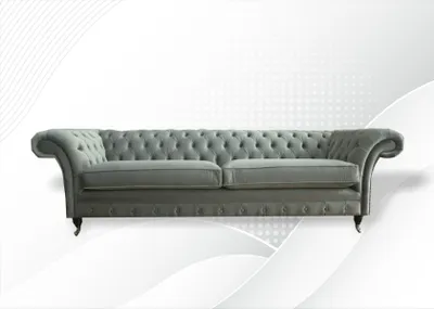 Obrázek produktu pro Chesterfield 4místná šedá třímístná látková designová pohovka čalouněná pohovka xxl big
