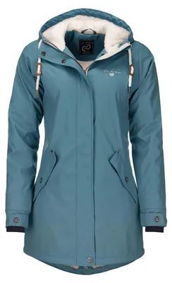 Produktbild von Dry Fashion Damen Regenmantel Malmö - Frauen Regenjacke Jacke mit Kapuze Lang Winddicht Wasserdicht Gefüttert mit Teddyfleece in Petrol Größe 52