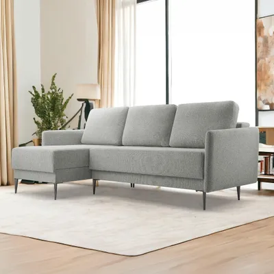 Produktbild von Ecksofa MORIS, Wohnzimmer, modernes Schlafsofa Sofa 4-Sitzer Sofa freistehendes Polstersofa Bettkasten 230 cm linke Ottomane Aschegrau Sicuro 70
