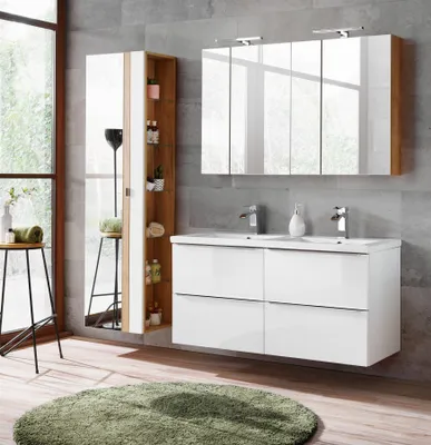Produktbild von Badmöbel Set 6-tlg Badezimmerset PERUGIA Weiß HGL inkl.Waschbecken