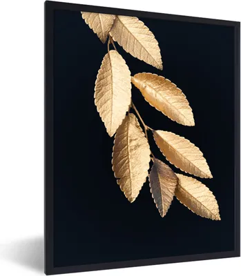 Produktbild von MuchoWow® Gerahmtes Poster Blätter - Schwarz - Gold - Luxus - Pflanzen 60x80 cm - Poster mit Schwarzem Bilderrahmen Wandposter Rahmen Foto Bilder - Premium - Wanddeko Wohnzimmer