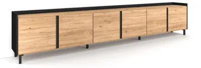 Produktbild von TV-Möbel Holzeffekt eiche und schwarz 309x35x61cm mit Beinen