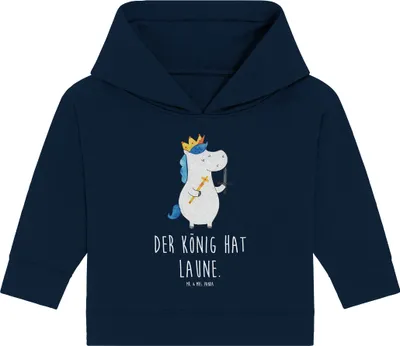 Produktbild von Mr. & Mrs. Panda Organic Baby Hoodie Einhorn König mit Schwert 12. - 18. Monat - French Navy - Geschenk, Unicorn, Kapuzensweatshirt, Einhörner, Kapuzenshirt, Mittelalter