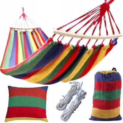 Produktbild von Korbi | Hängematte mit Gestell - 270 x 150 cm - Grau - Bis 200 kg belastbar - Mit Kissen und Holzstangen