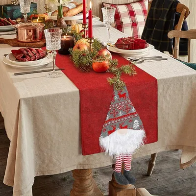 Produktbild von Tischläufer Weihnachten Tischdecke - Plüsch Wichtel - 32 x 180 cm - Rot - Für Weihnachten und Feiern
