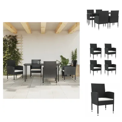 Produktbild von vidaXL 5-tlg. Garten-Essgruppe Schwarz Poly Rattan und Stahl -  Gartenmöbel-Sets
